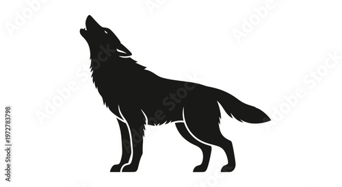 Howling Wolf Silhouette Illustration - Black Wild Predator Animal Profile Vector Graphic Isolated on White Background