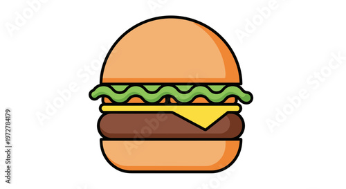 Delicious Hamburger Vector Illustration with Meat, Cheese and Lettuce Isolated on White Background