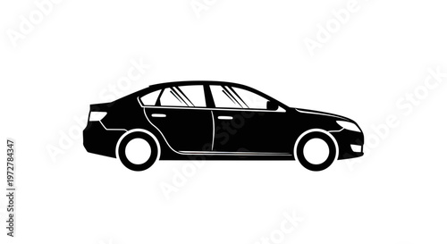Black Silhouette of a Modern Sedan Car Vector Illustration Isolated on White Background