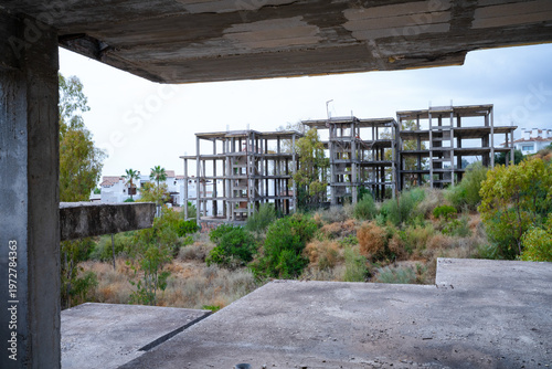 abandoned working site construction building urbex urban exploration structure concrete high project nature empty collapse park garden industry - Marbella, Málaga, Spain - 2025