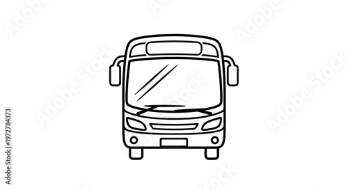 Front view of city bus or school bus, vector line art icon illustration for public transportation
