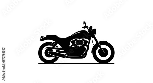 Classic cruiser motorcycle black silhouette isolated on white background