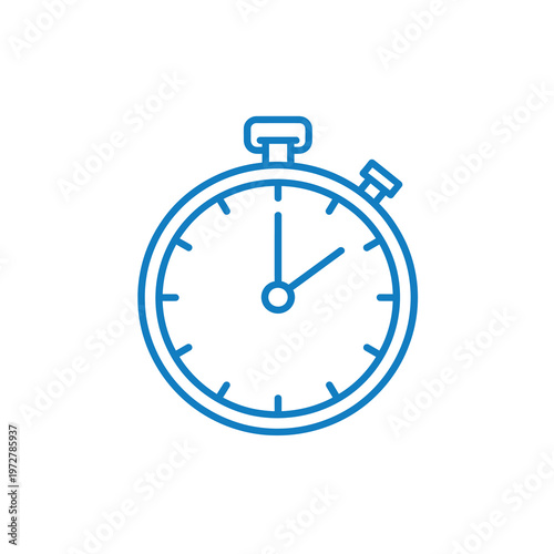 Blue vector of a classic stopwatch with a white background highlighting the timekeeping features