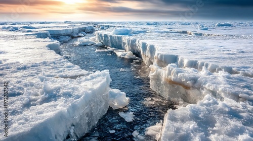 Stunning Arctic Ice Sheet with Deep Fissures Revealing Dark Waters Below