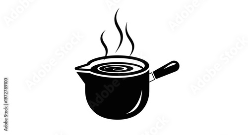 Minimalist black and white coffee pot with steaming swirls