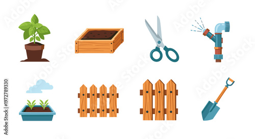 Gardening tools and equipment collection for home plant care projects