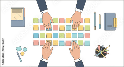 Team collaboration during agile planning session with colorful sticky