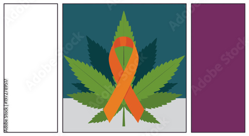 Multiple sclerosis awareness cannabis concept with ribbon and leaf