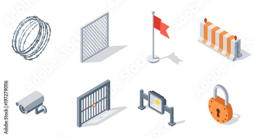 Isometric security elements collection for urban and industrial