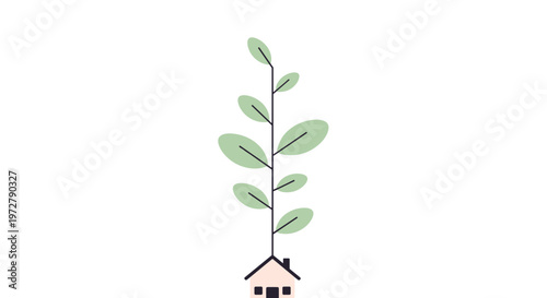 Eco-friendly living concept with minimalist house and growing plant