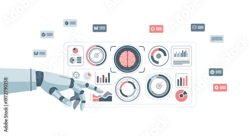 Futuristic robotic interface with data analysis and brain monitoring