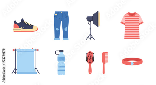Set of fashion and photography icons in flat style for modern design