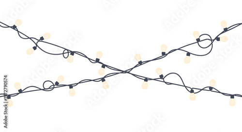 Tangled festive light strings on white background with soft glow