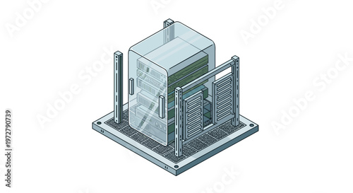 Isometric server rack design for data center technology concept