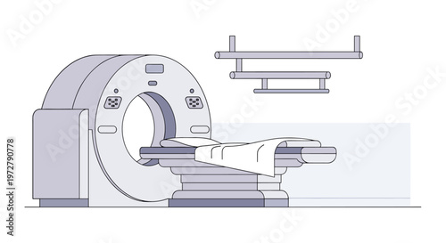Modern mri machine in linear style with hospital equipment