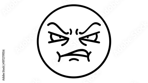 Angry face line icon vector illustration. Minimalist flat design of a grumpy emoji with furrowed brows and a grimacing mouth. Scalable AI-generated graphic for social media, web, and UI design.