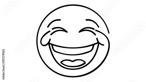 Laughing Face with Tears of Joy Vector Icon Illustration. Minimalist Line Art Emoji Representing Laughter, Happiness, and Humor. Scalable Flat Design for Web, Apps, and Social Media Graphics.