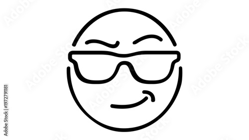 Confused Face Line Icon Vector Illustration, Minimalist Black and White Emoji with Sunglasses and Smirk, Scalable Graphic for Social Media, Digital Communication, and Modern UI Design Projects.