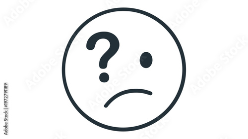 Confused and Puzzled Face Line Icon Vector Illustration, Minimalist Flat Design Featuring a Frowning Expression with a Question Mark Eye, Representing Doubt, Uncertainty, and Questioning, Scalable.