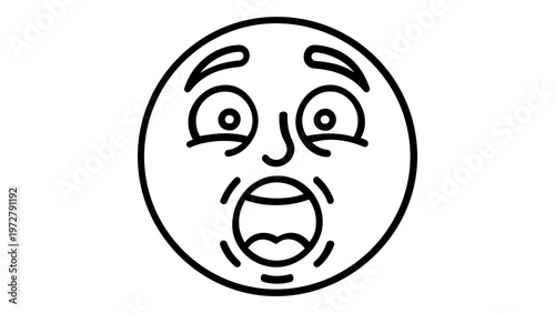 Shocked and Surprised Face Line Icon Vector Illustration, Minimalist Emoji with Wide Eyes and Open Mouth Representing Fear, Scream, or Amazement, Scalable AI-Generated Graphic for Digital Design