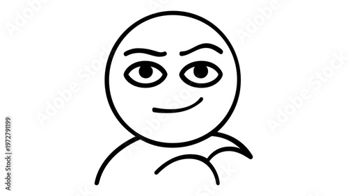 Minimalist smirking face line icon vector illustration featuring a confident and knowing expression, simple black and white character emoji for digital communication and graphic design projects.
