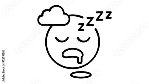 Sleeping Face Line Icon Illustration, Minimalist Vector Graphic of a Person Dreaming with Closed Eyes, Open Mouth, Drool, and Zzz Symbols, Perfect for Sleep, Rest, Fatigue, and Health Themes.