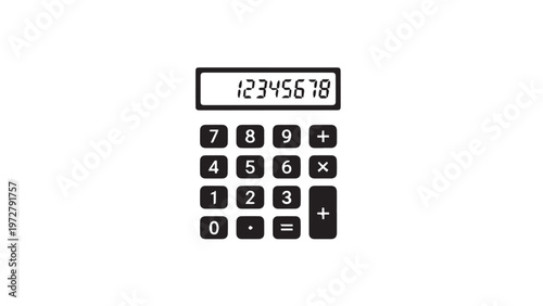 A black electronic business calculator with a plastic keypad and display for accounting and financial math isolated on a white background