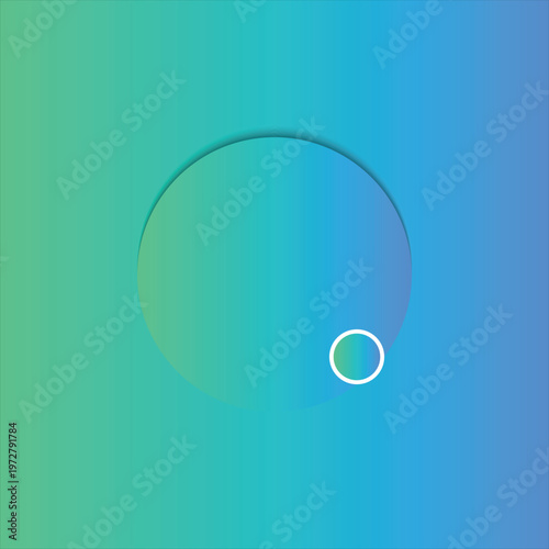 Minimalist geometric circle background with blue and green gradient, abstract vector illustration with soft shadows and clean shapes, modern aesthetic backdrop for digital design