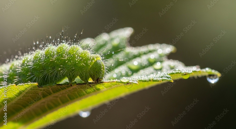 Fototapeta premium Macro photo of a caterpillar on a leaf.