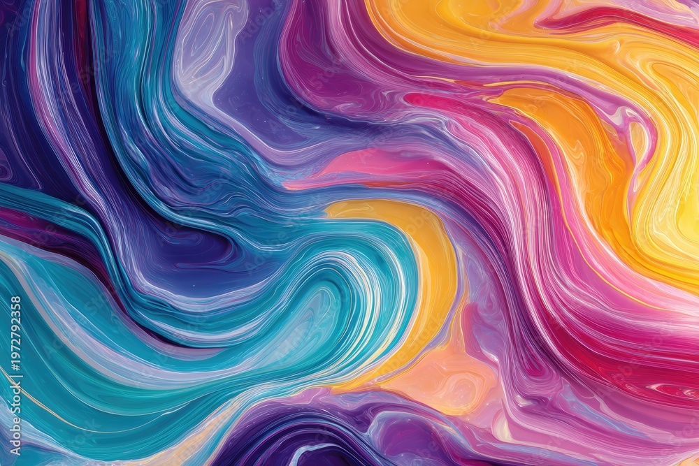 Fototapeta premium Vibrant Swirling Abstract Paint Marbling Texture Background.