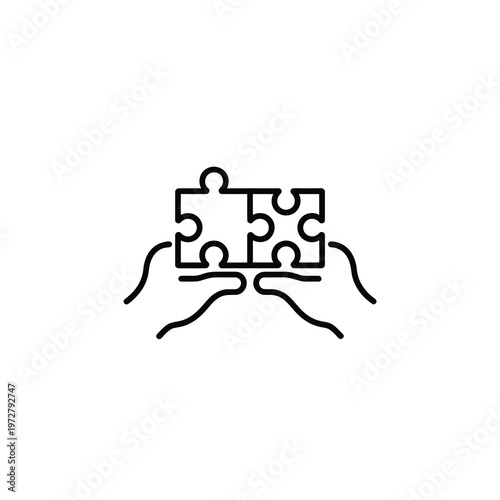Vector of two hands placing together a puzzle piece symbolizing teamwork.