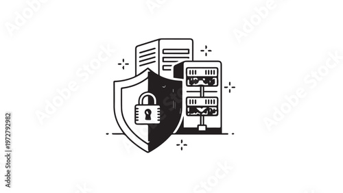 Vector illustration set of a retro black and white film camera and photo frame icons featuring a classic lens design for digital photography web art