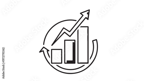 A 3d vector illustration of a business graph icon with an arrow showing market growth and success for a real estate construction house