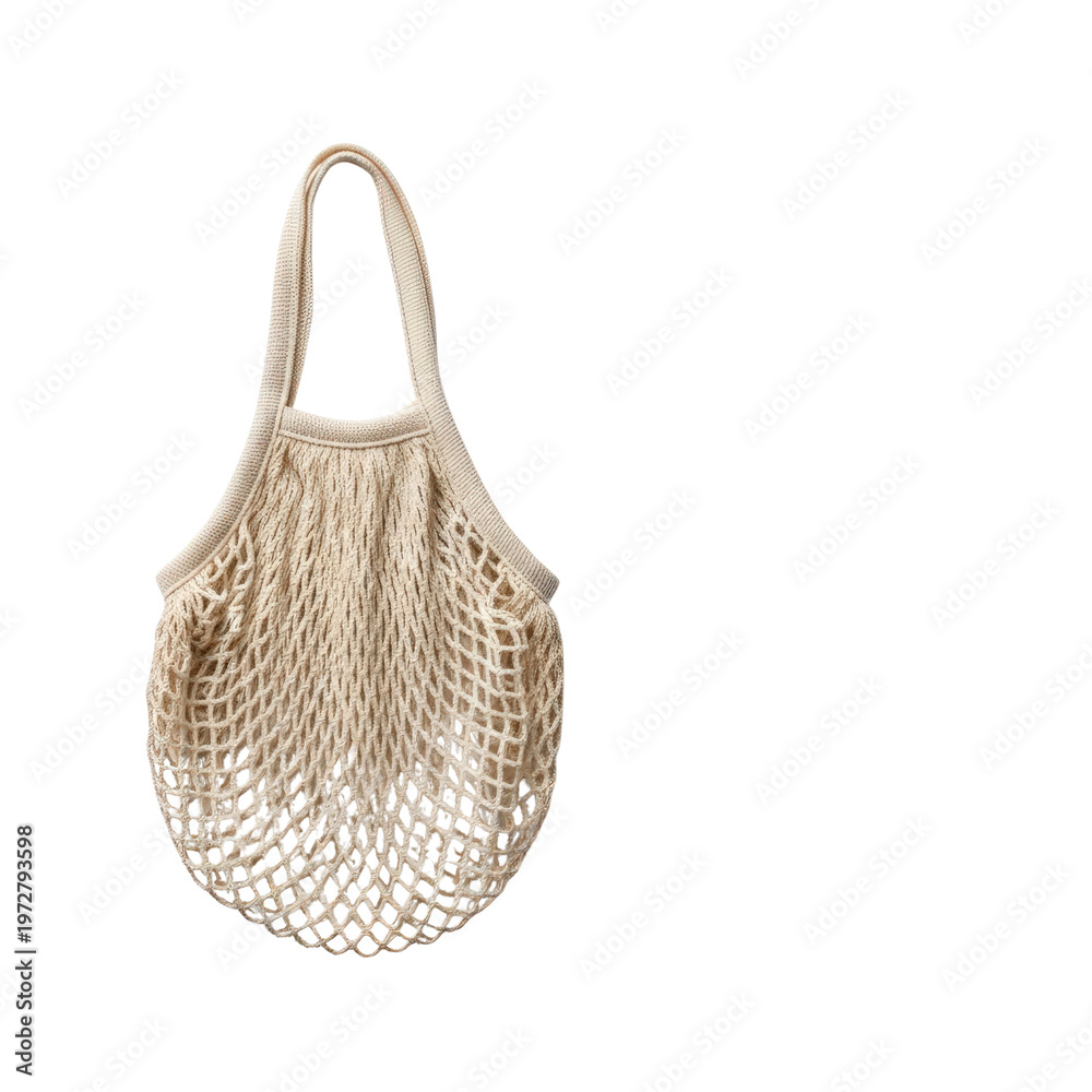 Fototapeta premium Beige string bag isolated on transparent background