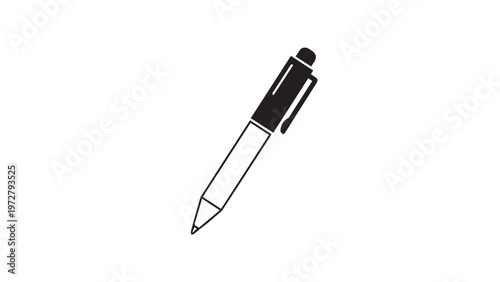 A high-quality vector illustration set featuring a single silver fountain pen and a black ballpoint ink tool isolated on white for professional business signatures and school writing equipment