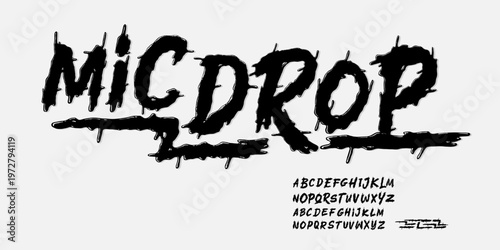 Graffiti drip brush font alphabet in urban street art style. Handwritten typography with ink dripping effect, featuring uppercase and lowercase letters. Perfect for streetwear, music posters, hip hop 