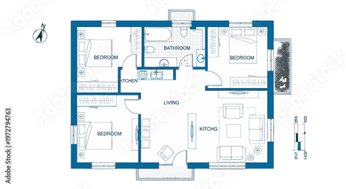 A detailed blueprint of a modern apartment.