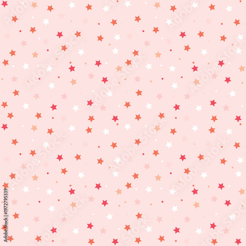 Cute stars seamless pattern, vector, baby confetti falling on white. flying stars glitter vector backdrop.