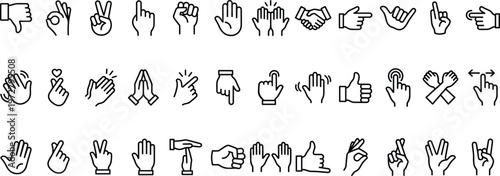 A collection of various hand gestures and signs on a white background