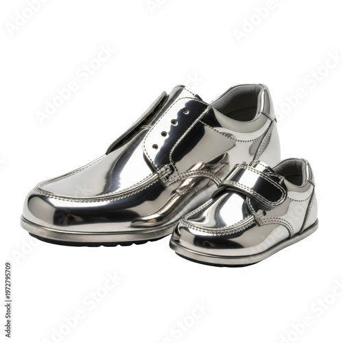 Shiny silver shoes for parent and child