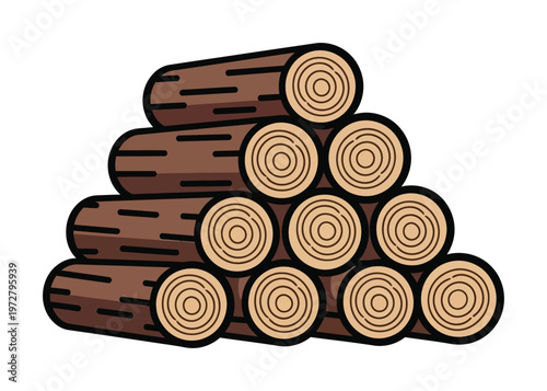 Vector of stacked logs with a natural wood texture and tree rings visible
