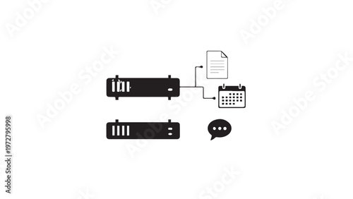 Set of vector icons including a video camera and mixer illustration for web and print technology design