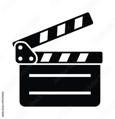 This vector shows a classic film clapperboard used in movie production to mark scenes