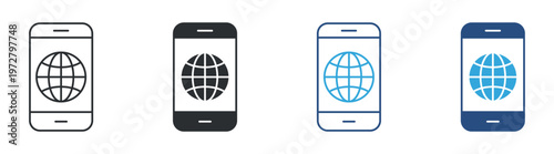 Mobile Internet Icon Set, Smartphone Global Access, Online Connectivity Concept Icons