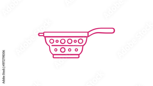 Pink gradient colander line icon vector illustration. Minimalist kitchen strainer tool for cooking, washing vegetables, and food preparation. Scalable flat design graphic for culinary apps.