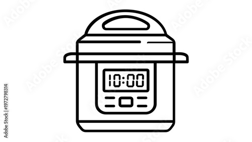 Multi-cooker vector icon illustration. Electric pressure cooker line art for kitchen appliance design. Minimalist flat style scalable graphic for cooking, meal prep, and modern food technology.