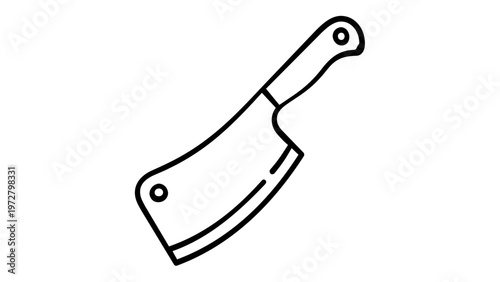 Meat cleaver line icon vector illustration for kitchen cooking and butcher shop branding. Minimalist flat design scalable graphic for culinary apps, restaurant menus, and food preparation symbols.