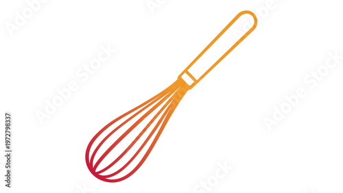 Vibrant red and orange gradient kitchen whisk vector icon illustration. Minimalist flat line art design for cooking, baking, culinary tools, and food preparation themes. Scalable AI-generated graphic.