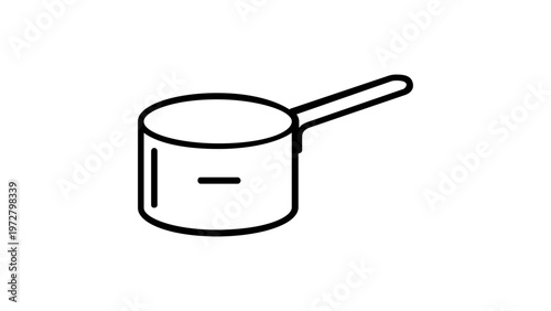 Minimalist saucepan line icon illustration for kitchenware and cooking concepts. Scalable vector graphic of a small pot with a long handle, perfect for culinary and food preparation designs.