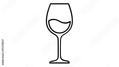 Minimalist wine glass vector icon illustration featuring a simple black line art design of a glass filled with wine, perfect for restaurant menus, bar signage, and beverage branding assets.